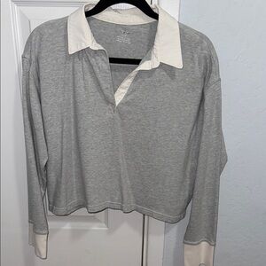 American Eagle Outfitters Heather Gray and Cream Button Down Shirt